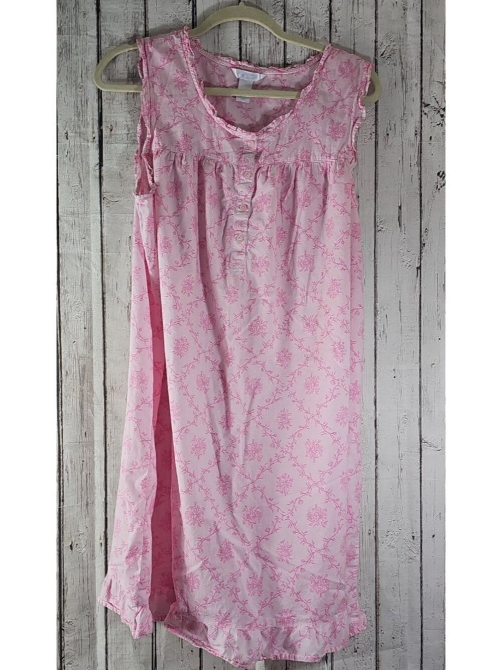 Adonna Sleep Dress Women's Pink Floral Sleeveless Ruffle Nightgown Button XL